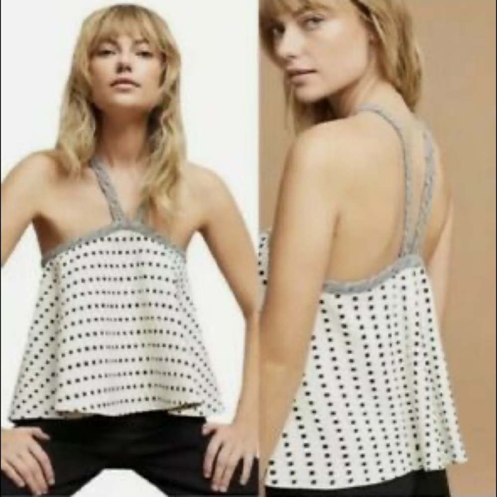 Anthropology 9H15 STCL polka dot top NWOT
